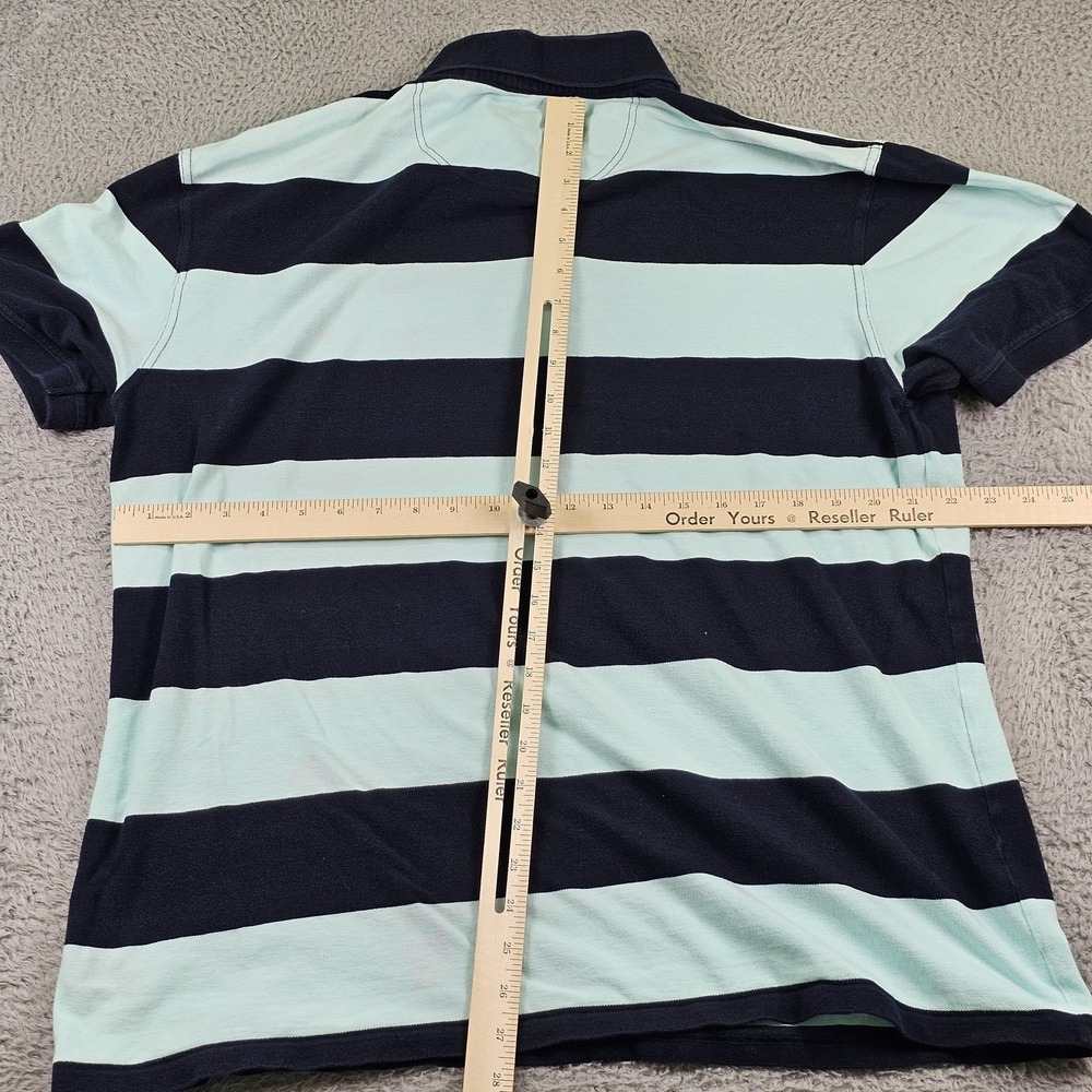 Barbour Polo Shirt Mens 2XL Blue Navy Striped Rugby 100% Cotton Short Sleeve - Picture 8 of 10